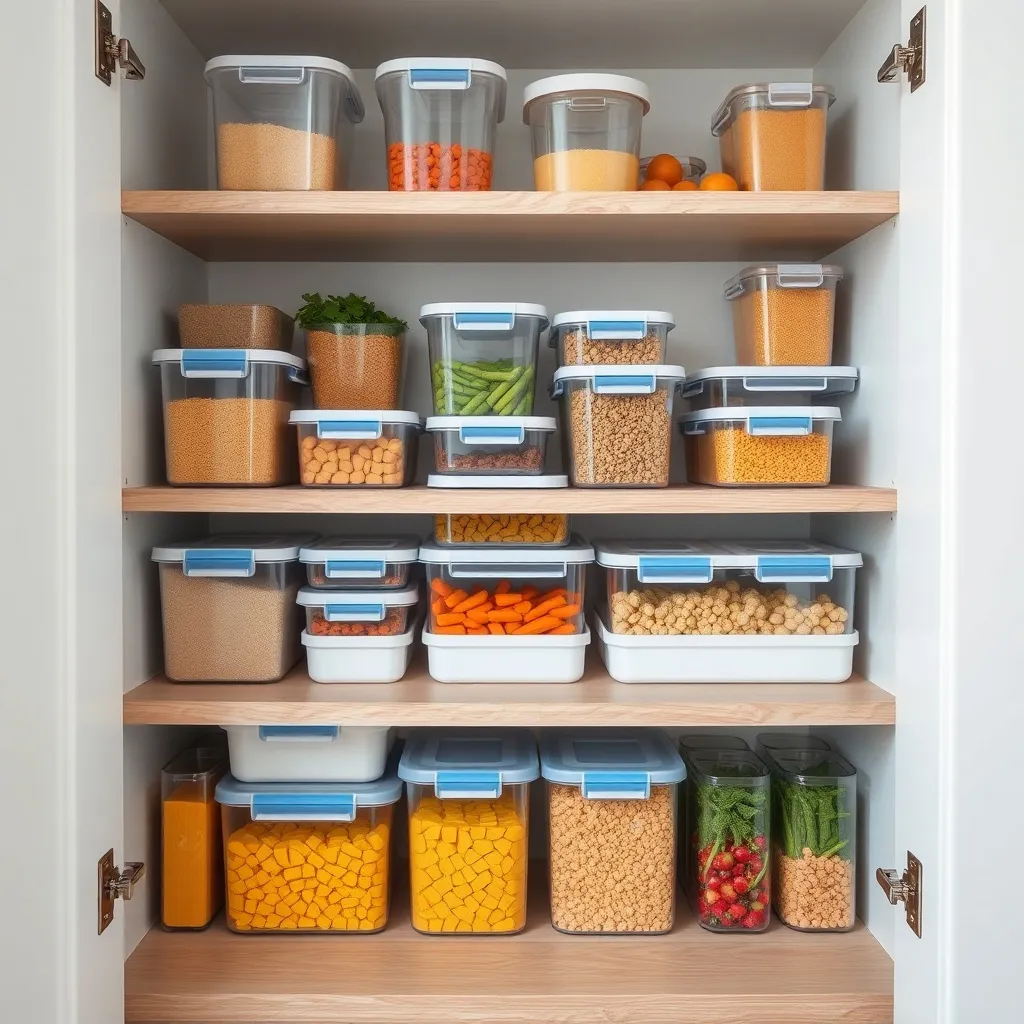 A professional photo of organized food storage containers in